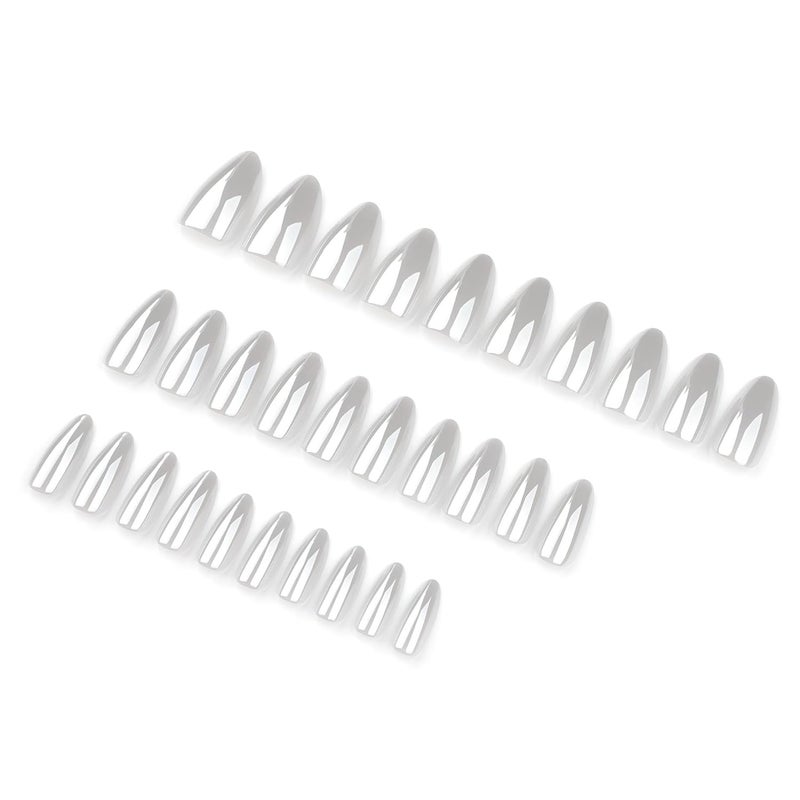 CTTHNBD Medium Press on Nails Almond - Chrome White Fake Nails - Solid Color Full Cover Stick on False Nail - for Women 24 Pcs - Image 3